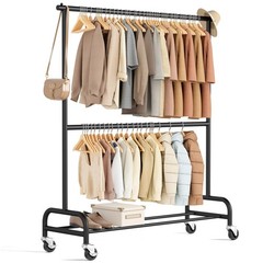 MISSLO Heavy Duty Clothes Rack for Hanging Clothes Rolling Clothing Rack Heavy D