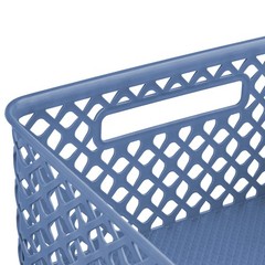 (3 pack) Medium Blue Decorative Plastic Storage Basket, 14 in x 11.5 in x 5.3 in