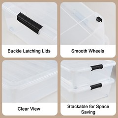 Idotry 50 Quart Under Bed Storage Box, Stackable Bin with Lid & Wheels, 3-Packs