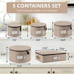 5 Pc China Storage Containers Set Dish Organizer w/ Dividers Brown
