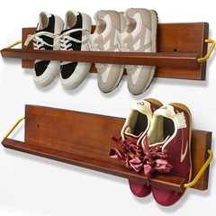 Wall Mounted Shoe Rack 2 Pcs, Solid Wood 28.5 x 6.69 x 1 inches, Brown