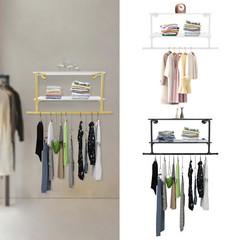 2 Tiers Wall Mounted Clothes Rail Clothes Hanging Rack Shop Display Stand Rack
