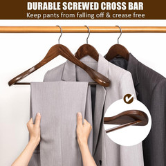 6 Pack Walnut Wide Shoulder Wooden Suit Hangers, Wood Coat Hangers with Non Slip
