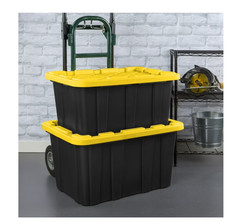 Sterilite 27 Gal Large Storage Bin Tote Snap-On Lid Black Yellow 6 Pack NEW !!