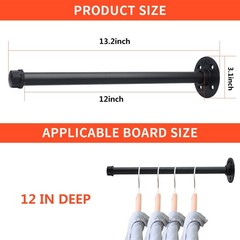 Industrial Pipe Clothing Rack 12 Inch 4 Pack, Wall Mounted Clothes Rack Heavy…