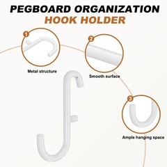 10 Pcs Pegboard Hooks 3.74 x 2.36 In, J-Shape Metal Peg Board Hooks, White