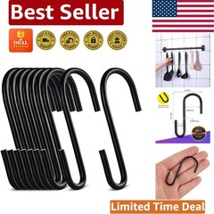 2.4 Inch Black Carbon Steel S Hooks – Ideal for Closet, Kitchen & Garden Use