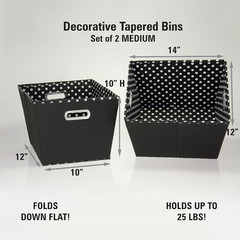 Medium Tapered Storage Bins – 2 Pack Black & White Mini-Dots