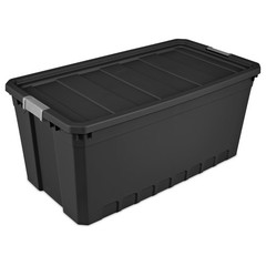 50 Gallon Stacker Tote, Extra Large Durable Plastic Bin Latch Lid Black, 3 Count