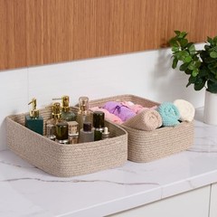 Large Shallow Organizing Baskets 15x11x5.1 Inches – 2pcs-L15×W11×H5.1″ Natural