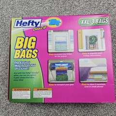 Hefty Big Bags XXL 22 Gallon OneZip Slider Sturdy Handle New Open – 2 In Pack