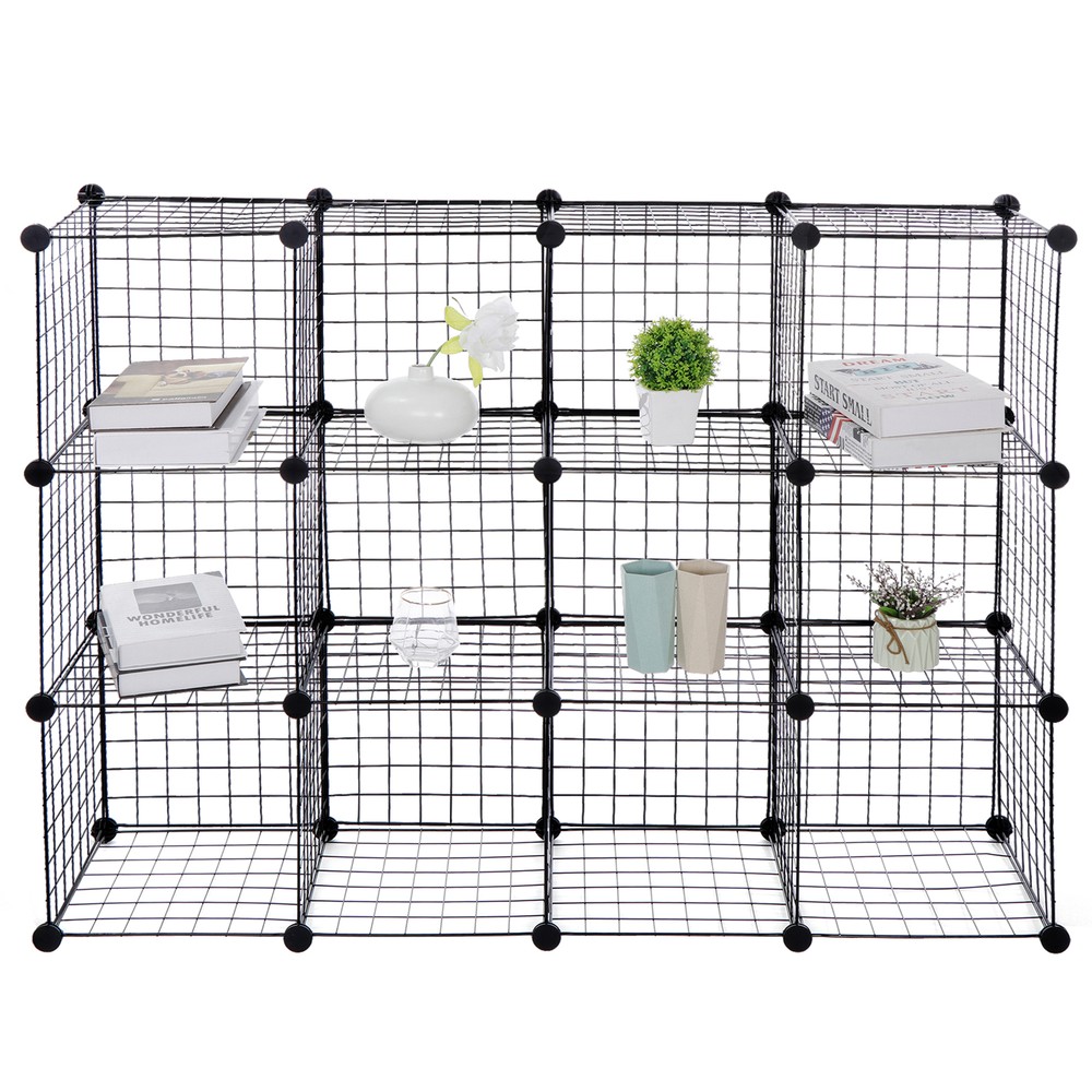 12-Cube Storage Shelf Wire Cube Storage Organizer DIY Closet Cabinet Living Room