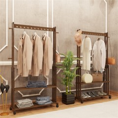 Walnut Wood Rolling Clothing Garment Rack Open Wardrobe f Entryway Bedroom Shop