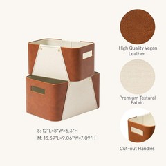 Storage Baskets Organizing 2 Pack Storage Cube Boxes Luxury Brown Vegan Leather