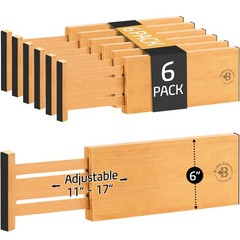 6-Pack Drawer Dividers – 6 Inches High, Adjustable 11 to 17 Inches Bamboo Dra…