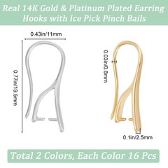 Beebeecraft 32Pcs 2 Styles Ear Wire with Pinch 20~21x2mm, Gold and Platinum