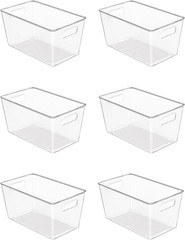 Clear Plastic Storage Bins – 6 Count with Handles for Easy Kitchen Organization