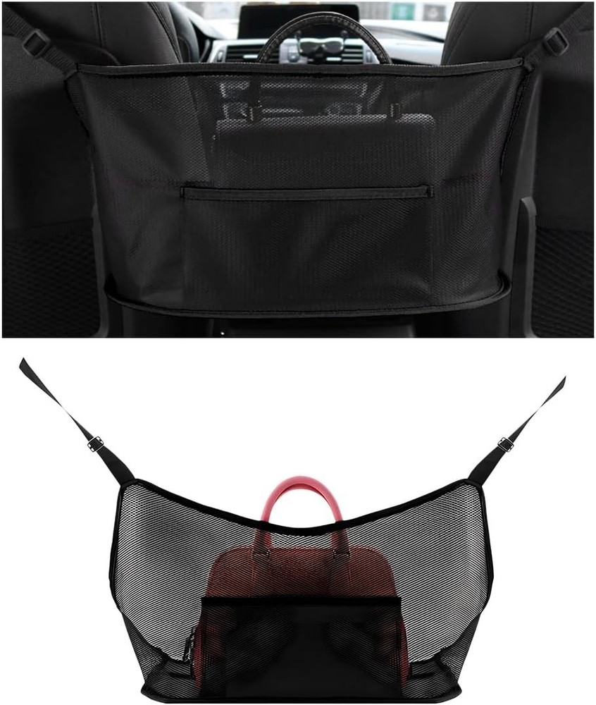 Car Net Pocket Handbag Holder, Driver Storage Netting Pouch Between Seats, Large