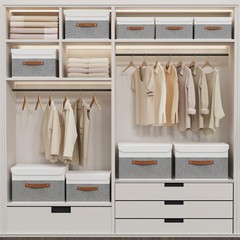 Linen Storage Cube, Washable Closet Organizer With Leather Handle