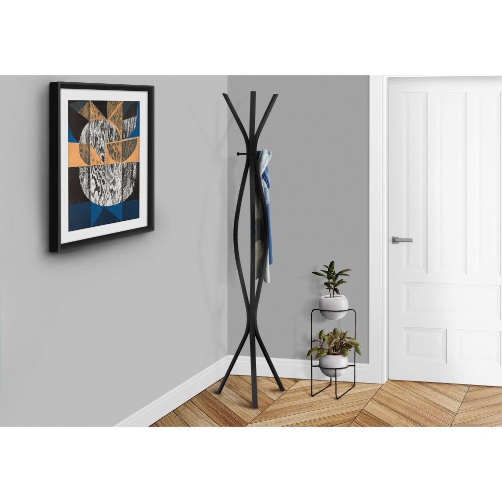 Coat Rack, 3 Hooks, Entryway, 72″h, Bedroom, Black Metal, Contemporary, Modern