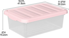 Set of 2 Clear Storage Bins with Pink Lids – 14 Quart Organizers for Home & Offi