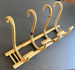 VTG? Bamboo Bentwood Thonet Style 4 Curly Tail Hook Wall Rack 24”