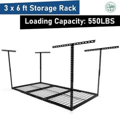 HEAVY DUTY 3ft x 6ft Overhead Garage Storage Adjustable Mounted Ceiling Rack BLK