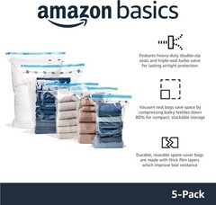 Efficient Medium Vacuum Compression Storage Bags – 5-Pack with Hand Pump