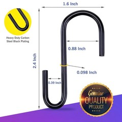 20 PCS 2.4 Inch Black S Hooks Alloy Steel Hanger 0.88 Inch Opening Kitchen
