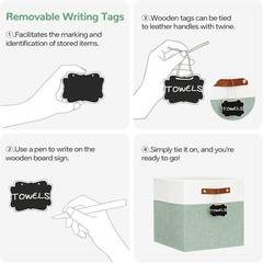 Large 13×13 Fabric Storage Cubes 4-Pack with Labels – White/Green Bins