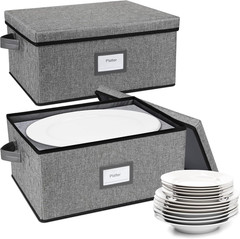 Stackable Platter Storage Case, Hard Shell Plate Containers with Dividers, 2-Pac