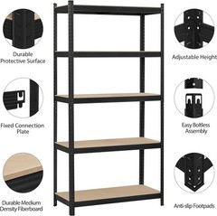 5 Tier Heavy Duty Boltless Metal Shelving Shelves Storage Shelf Garage Black
