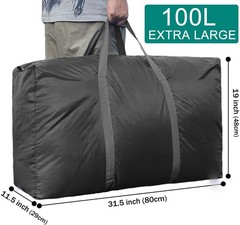 Extra Large Duffle Travel Bag 100L Storage Foldable Camping Black New (2 Pack)