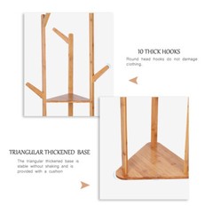 Solid Bamboo Hall Tree 10 Hook Clothes Coat Rack 3Tier Corner Home Garment Shelf