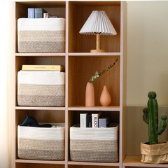 4 Pack Gradient Brown Woven Cotton Rope Baskets For Shelves 12.7×9.1×7.9 In