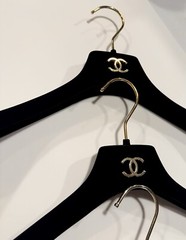 Chanel Hangers Set Trio Three Black Velvet Gold CC Logo NWOT Coat Hanger