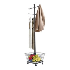 Movable Clothing Rack, 15.7*66in Metal Coat Rack Tree With Storage Basket & Rods
