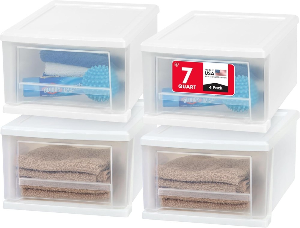 30 Qt. Plastic Drawer Storage Organizer Stacking Drawers, 2-Pack