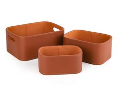 3 PCS Faux Leather Storage Baskets Velvet Lining Nesting Shelf Boxes Brown