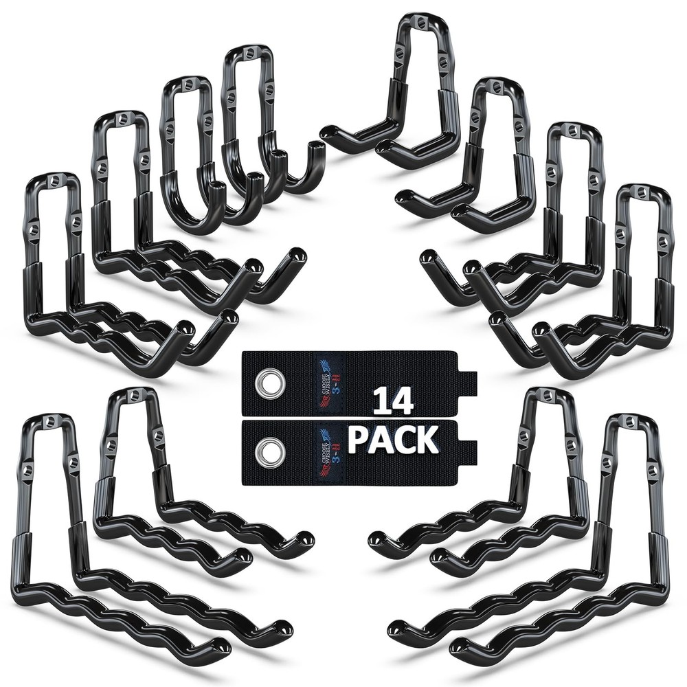 Super Heavy Duty Garage Hooks 14 Pack, One-Piece Construction Garage Wall Hoo…