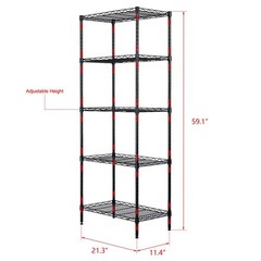 21″x11″x59″ 5 Tiers Wire Shelving Unit Metal Shelf Rack 551 LBS Capacity Black