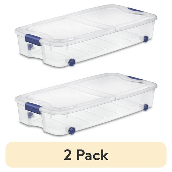 (2 pack) Sterilite 66 Quart Ultra Storage Box, Clear Underbed Storage Free Ship