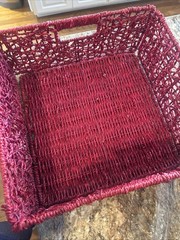 Red Straw Storage Basket Woven Handles Free Standing Square Contemporary