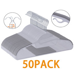 50 Pack Slim Thin Coat Shirt Plastic Hanger with Rubber Grip Swivel Hook Grey