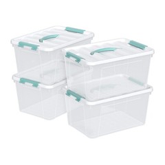 Idotry Stackable Plastic Tote Box Storage Containers Bin 14 Quart, Green Latches