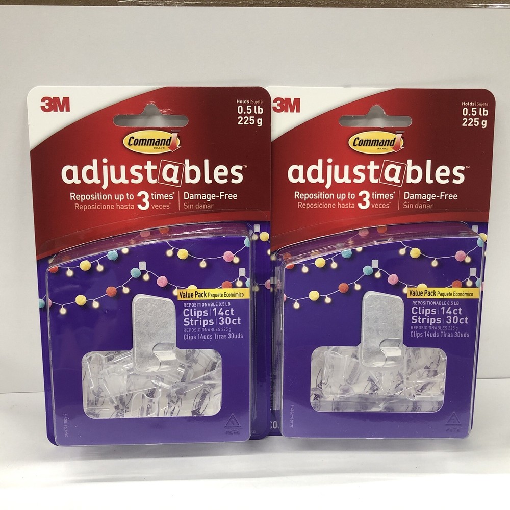2-Pack Of 3M Command Adjustable Repositionable 14 Clips 30 Strips