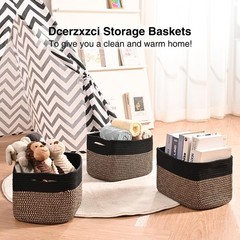 Small Storage Baskets Organizing Shelves Cotton Rope Toy Black 12.7×9.1 4 PCS