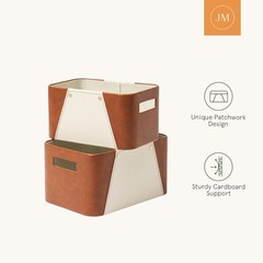 Storage Baskets Organizing 2 Pack Storage Cube Boxes Luxury Brown Vegan Leather