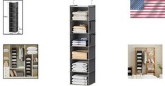 Contemporary Grey Hanging Closet Organizer with 6 Shelves & Portable Design