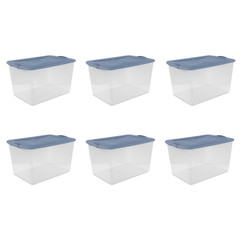 Sterilite 66 Qt Storage Bin Clear Container w/Lid Blue Latch 6 Pack